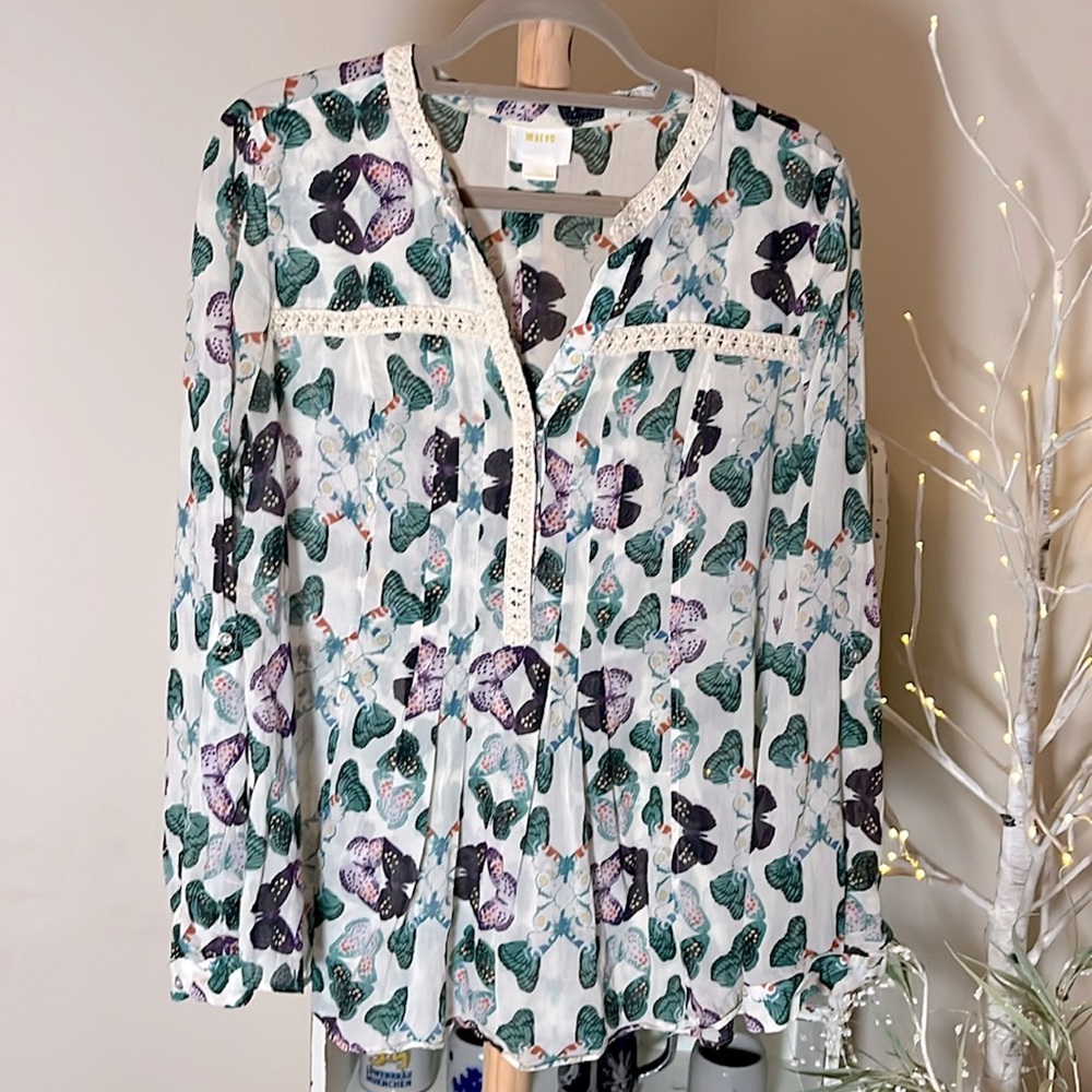Maeve Butterfly Print Tunic - Green and Black
